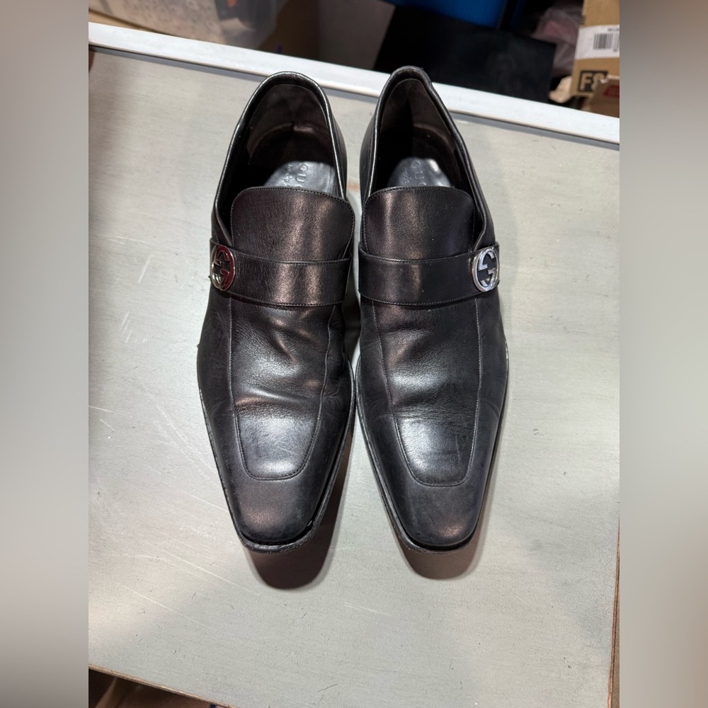 Gucci Black Leather Slip-On Loafers